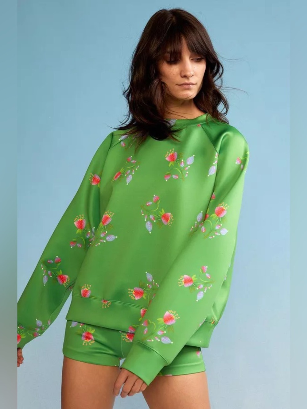 CYNTHIA ROWLEY Strawberry Bonded Sweater in Green